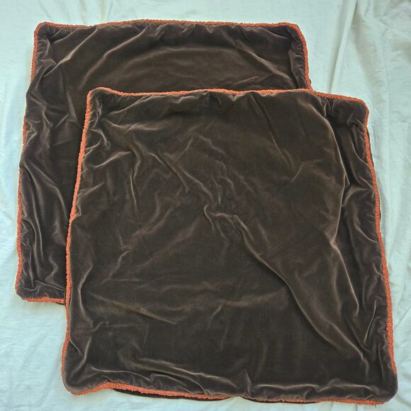 Velvet Pillow Shams Set of 4 Two Large Square Two Rectangle Brown/Burnt Orange - Picture 2 of 9
